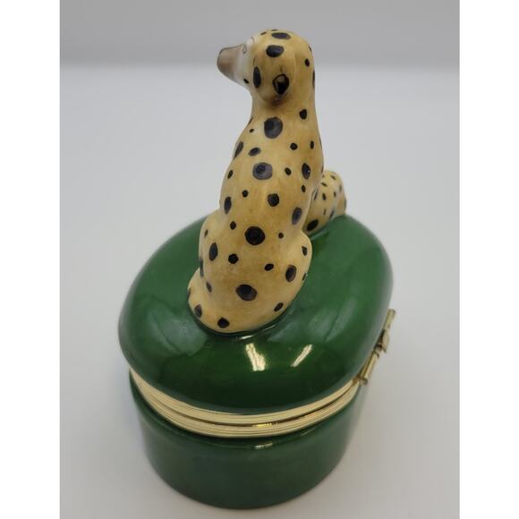 Vintage 1985 - Fitz And Floyd Dalmatian Dog Green Hinged Trinket Box 4.5" - Picture 9 of 16